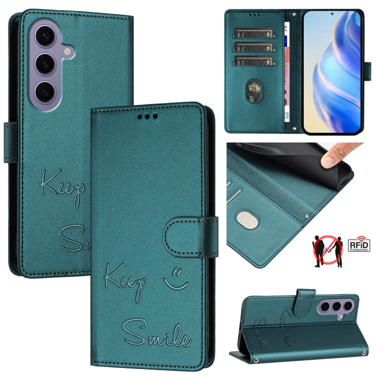 Smile Embossing RFID Leather Phone Case, For Samsung Galaxy S25 Ultra 5G, For Samsung Galaxy S24 FE 5G, For Samsung Galaxy S24 Ultra 5G, For Samsung Galaxy S24+ 5G, For Samsung Galaxy S24 5G, For Samsung Galaxy S23 FE 5G, For Samsung Galaxy S23 Ultra 5...
