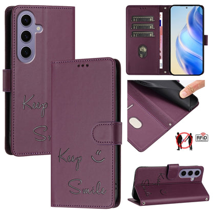 Smile Embossing RFID Leather Phone Case, For Samsung Galaxy S25 Ultra 5G, For Samsung Galaxy S24 FE 5G, For Samsung Galaxy S24 Ultra 5G, For Samsung Galaxy S24+ 5G, For Samsung Galaxy S24 5G, For Samsung Galaxy S23 FE 5G, For Samsung Galaxy S23 Ultra 5...