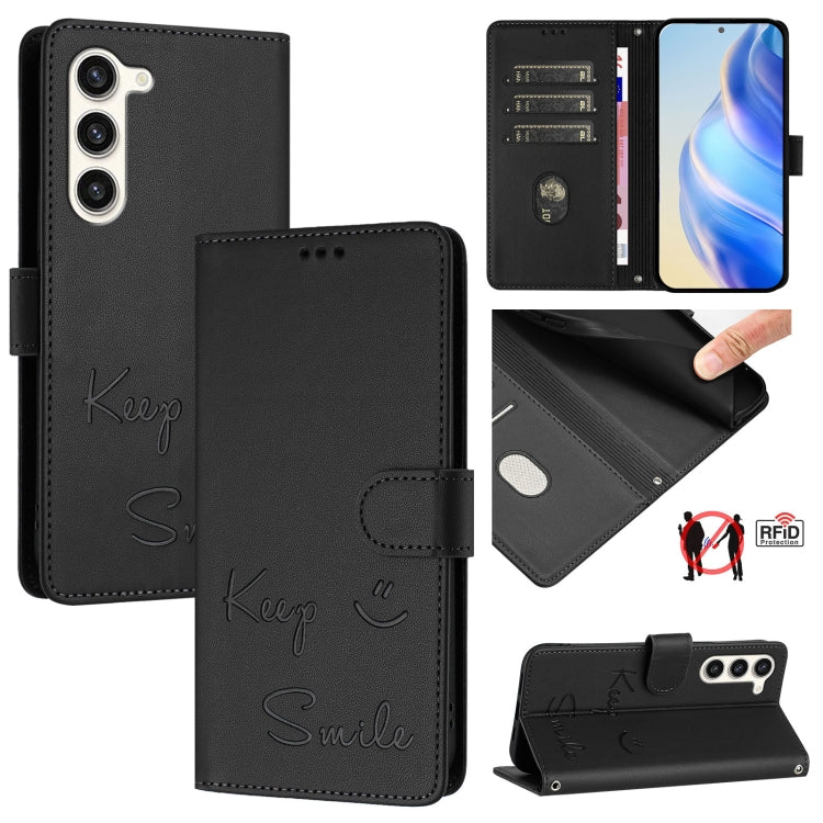Smile Embossing RFID Leather Phone Case, For Samsung Galaxy S23 5G, For Samsung Galaxy S20 FE 2022 / 5G / 4G, For Samsung Galaxy S22 Ultra 5G, For Samsung Galaxy S22+ 5G, For Samsung Galaxy S22 5G, For Samsung Galaxy S21 FE 5G, For Samsung Galaxy S21 5...