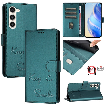 Smile Embossing RFID Leather Phone Case, For Samsung Galaxy S23 5G, For Samsung Galaxy S20 FE 2022 / 5G / 4G, For Samsung Galaxy S22 Ultra 5G, For Samsung Galaxy S22+ 5G, For Samsung Galaxy S22 5G, For Samsung Galaxy S21 FE 5G, For Samsung Galaxy S21 5...