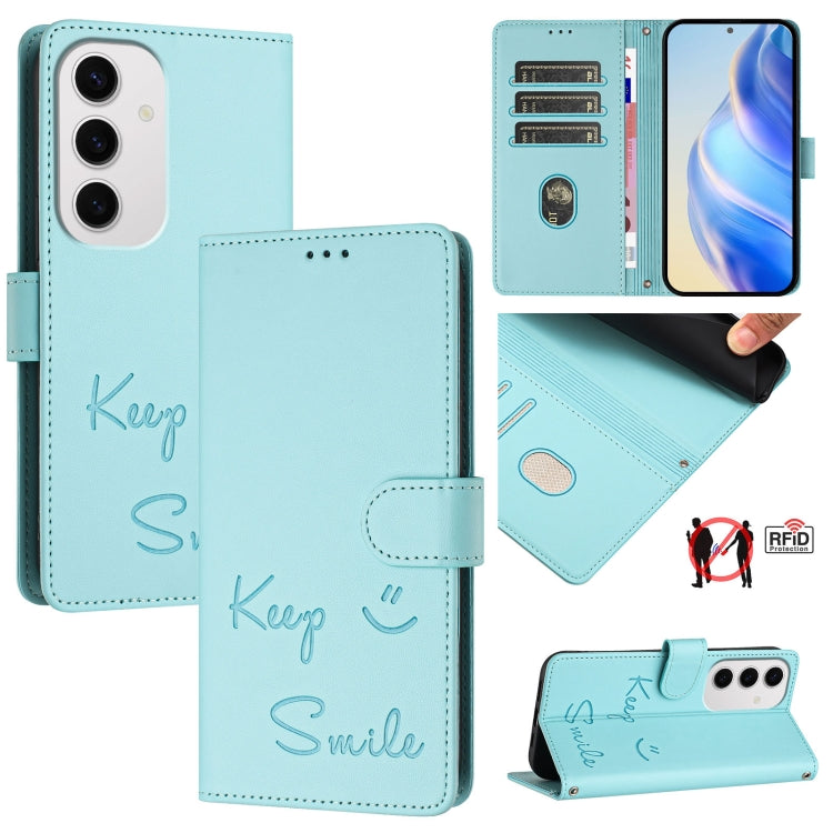 Smile Embossing RFID Leather Phone Case, For Samsung Galaxy S25 Ultra 5G, For Samsung Galaxy S24 FE 5G, For Samsung Galaxy S24 Ultra 5G, For Samsung Galaxy S24+ 5G, For Samsung Galaxy S24 5G, For Samsung Galaxy S23 FE 5G, For Samsung Galaxy S23 Ultra 5...