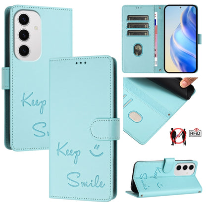 Smile Embossing RFID Leather Phone Case, For Samsung Galaxy S25 Ultra 5G, For Samsung Galaxy S24 FE 5G, For Samsung Galaxy S24 Ultra 5G, For Samsung Galaxy S24+ 5G, For Samsung Galaxy S24 5G, For Samsung Galaxy S23 FE 5G, For Samsung Galaxy S23 Ultra 5...