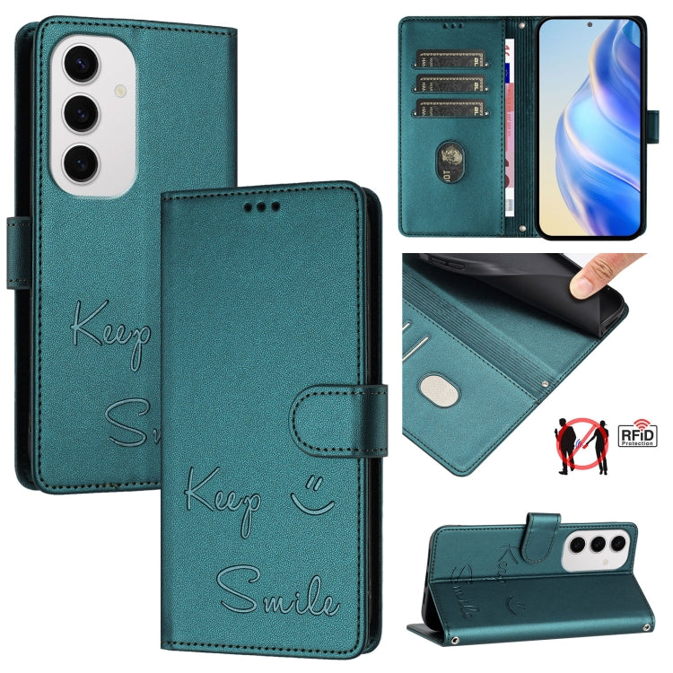 Smile Embossing RFID Leather Phone Case, For Samsung Galaxy S25 Ultra 5G, For Samsung Galaxy S24 FE 5G, For Samsung Galaxy S24 Ultra 5G, For Samsung Galaxy S24+ 5G, For Samsung Galaxy S24 5G, For Samsung Galaxy S23 FE 5G, For Samsung Galaxy S23 Ultra 5...