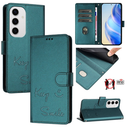 Smile Embossing RFID Leather Phone Case, For Samsung Galaxy S25 Ultra 5G, For Samsung Galaxy S24 FE 5G, For Samsung Galaxy S24 Ultra 5G, For Samsung Galaxy S24+ 5G, For Samsung Galaxy S24 5G, For Samsung Galaxy S23 FE 5G, For Samsung Galaxy S23 Ultra 5...