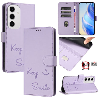 Smile Embossing RFID Leather Phone Case, For Samsung Galaxy S25 Ultra 5G, For Samsung Galaxy S24 FE 5G, For Samsung Galaxy S24 Ultra 5G, For Samsung Galaxy S24+ 5G, For Samsung Galaxy S24 5G, For Samsung Galaxy S23 FE 5G, For Samsung Galaxy S23 Ultra 5...