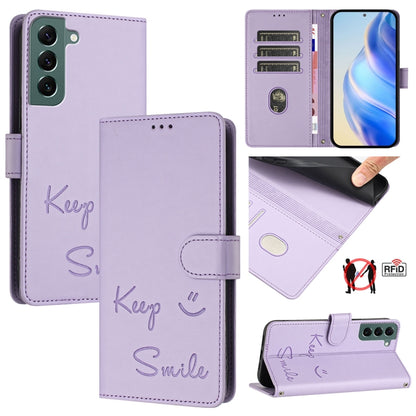 Smile Embossing RFID Leather Phone Case, For Samsung Galaxy S23 5G, For Samsung Galaxy S20 FE 2022 / 5G / 4G, For Samsung Galaxy S22 Ultra 5G, For Samsung Galaxy S22+ 5G, For Samsung Galaxy S22 5G, For Samsung Galaxy S21 FE 5G, For Samsung Galaxy S21 5...
