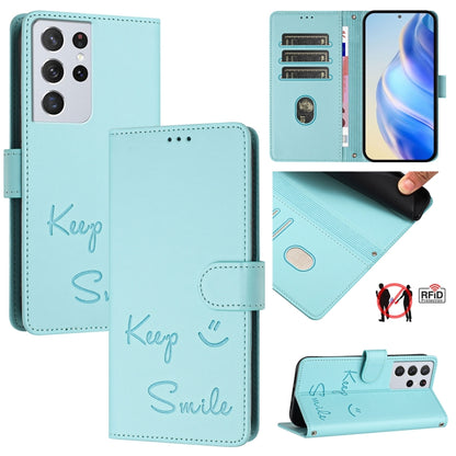 Smile Embossing RFID Leather Phone Case, For Samsung Galaxy S21 Ultra 5G