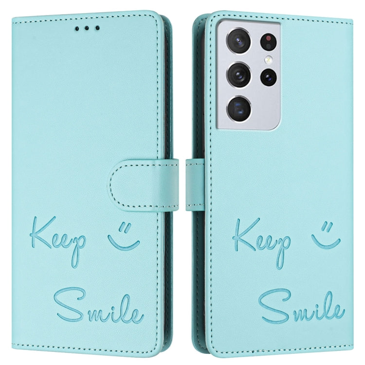 Smile Embossing RFID Leather Phone Case, For Samsung Galaxy S21 Ultra 5G