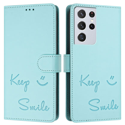 Smile Embossing RFID Leather Phone Case, For Samsung Galaxy S21 Ultra 5G
