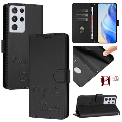 Smile Embossing RFID Leather Phone Case, For Samsung Galaxy S21 Ultra 5G