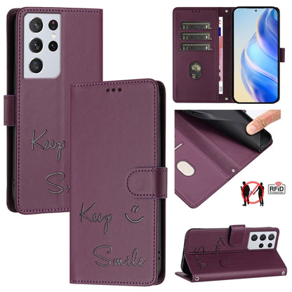 Smile Embossing RFID Leather Phone Case, For Samsung Galaxy S21 Ultra 5G
