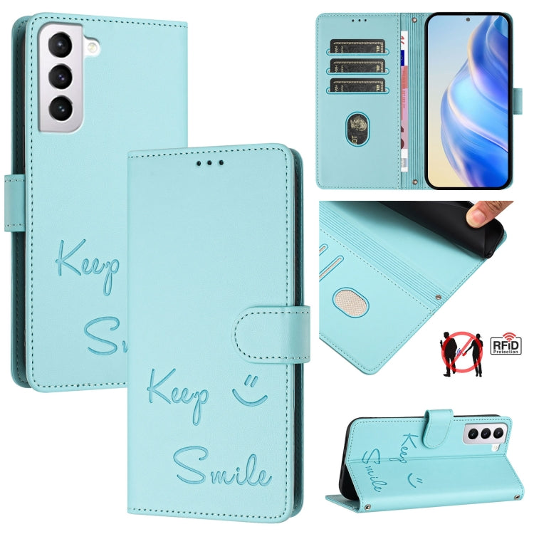 Smile Embossing RFID Leather Phone Case, For Samsung Galaxy S23 5G, For Samsung Galaxy S20 FE 2022 / 5G / 4G, For Samsung Galaxy S22 Ultra 5G, For Samsung Galaxy S22+ 5G, For Samsung Galaxy S22 5G, For Samsung Galaxy S21 FE 5G, For Samsung Galaxy S21 5...