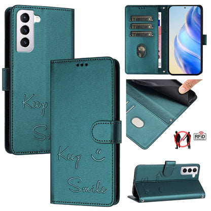 Smile Embossing RFID Leather Phone Case, For Samsung Galaxy S23 5G, For Samsung Galaxy S20 FE 2022 / 5G / 4G, For Samsung Galaxy S22 Ultra 5G, For Samsung Galaxy S22+ 5G, For Samsung Galaxy S22 5G, For Samsung Galaxy S21 FE 5G, For Samsung Galaxy S21 5...