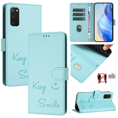 Smile Embossing RFID Leather Phone Case, For Samsung Galaxy S23 5G, For Samsung Galaxy S20 FE 2022 / 5G / 4G, For Samsung Galaxy S22 Ultra 5G, For Samsung Galaxy S22+ 5G, For Samsung Galaxy S22 5G, For Samsung Galaxy S21 FE 5G, For Samsung Galaxy S21 5...