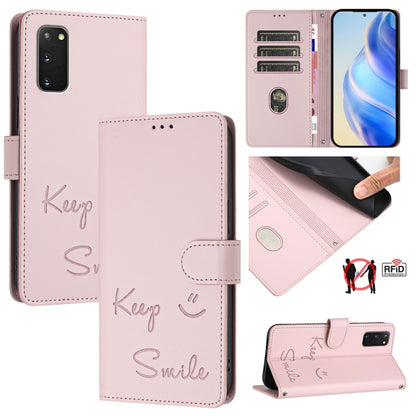 Smile Embossing RFID Leather Phone Case, For Samsung Galaxy S23 5G, For Samsung Galaxy S20 FE 2022 / 5G / 4G, For Samsung Galaxy S22 Ultra 5G, For Samsung Galaxy S22+ 5G, For Samsung Galaxy S22 5G, For Samsung Galaxy S21 FE 5G, For Samsung Galaxy S21 5...