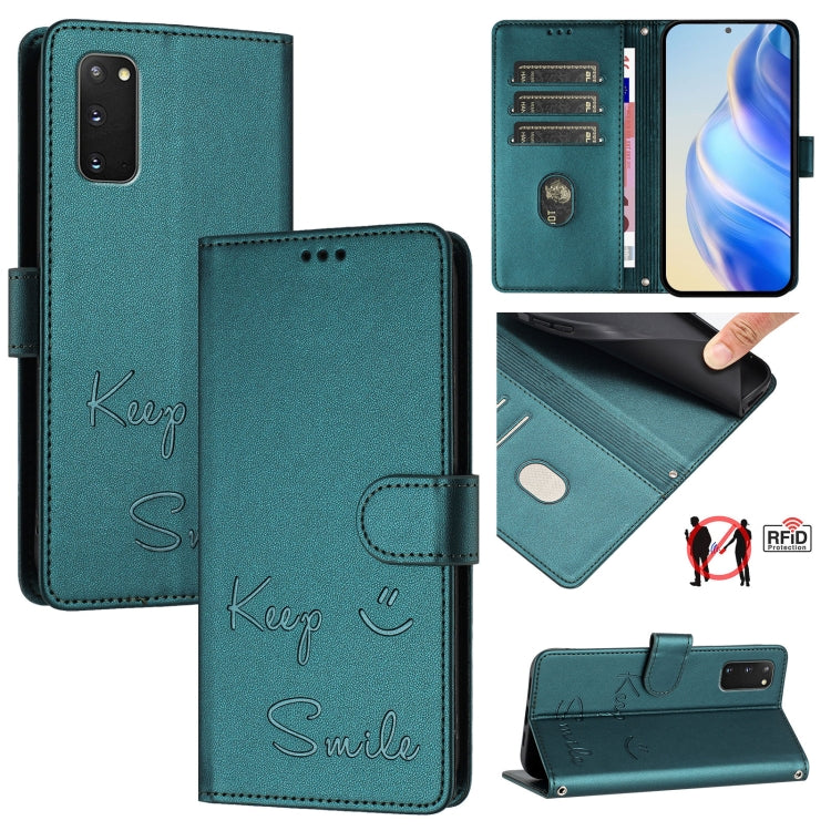 Smile Embossing RFID Leather Phone Case, For Samsung Galaxy S23 5G, For Samsung Galaxy S20 FE 2022 / 5G / 4G, For Samsung Galaxy S22 Ultra 5G, For Samsung Galaxy S22+ 5G, For Samsung Galaxy S22 5G, For Samsung Galaxy S21 FE 5G, For Samsung Galaxy S21 5...