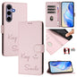 Smile Embossing RFID Leather Phone Case, For Galaxy S26 FE 5G 5G, For Samsung Galaxy S26+ 5G, For Samsung Galaxy S26 Edge 5G, For Samsung Galaxy S26 Ultra 5G, For Samsung Galaxy S26 5G, For Samsung Galaxy S25 Edge 5G, For Samsung Galaxy S25 5G         ...