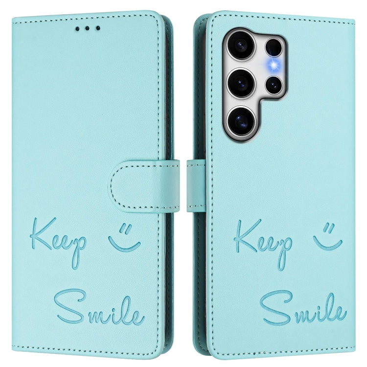 Smile Embossing RFID Leather Phone Case, For Samsung Galaxy S25 Ultra 5G, For Samsung Galaxy S24 FE 5G, For Samsung Galaxy S24 Ultra 5G, For Samsung Galaxy S24+ 5G, For Samsung Galaxy S24 5G, For Samsung Galaxy S23 FE 5G, For Samsung Galaxy S23 Ultra 5...