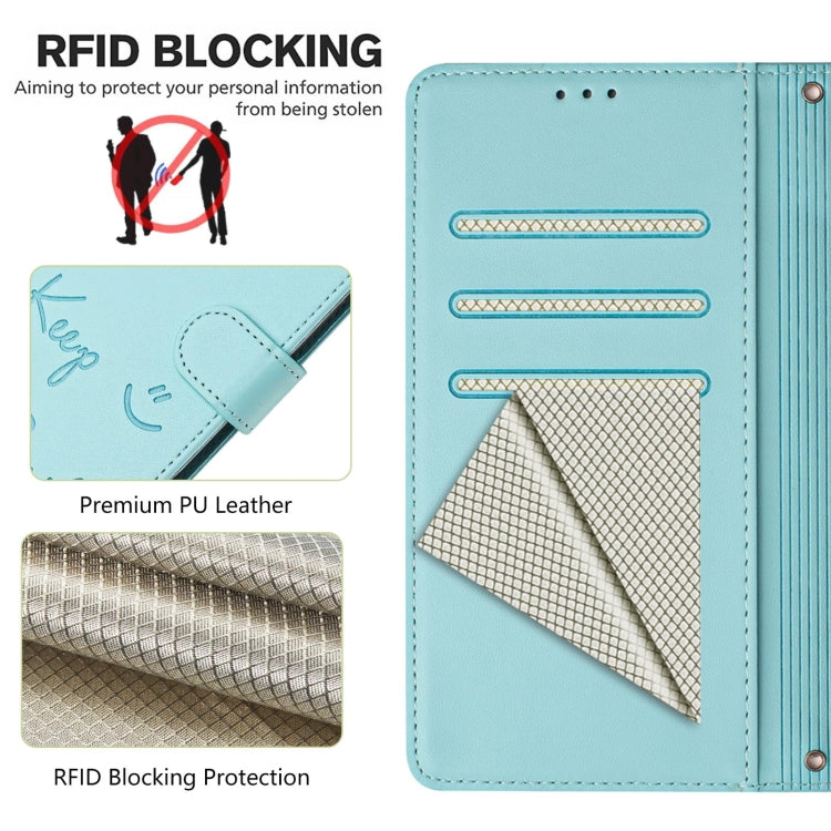 Smile Embossing RFID Leather Phone Case, For Samsung Galaxy S25 Ultra 5G, For Samsung Galaxy S24 FE 5G, For Samsung Galaxy S24 Ultra 5G, For Samsung Galaxy S24+ 5G, For Samsung Galaxy S24 5G, For Samsung Galaxy S23 FE 5G, For Samsung Galaxy S23 Ultra 5...