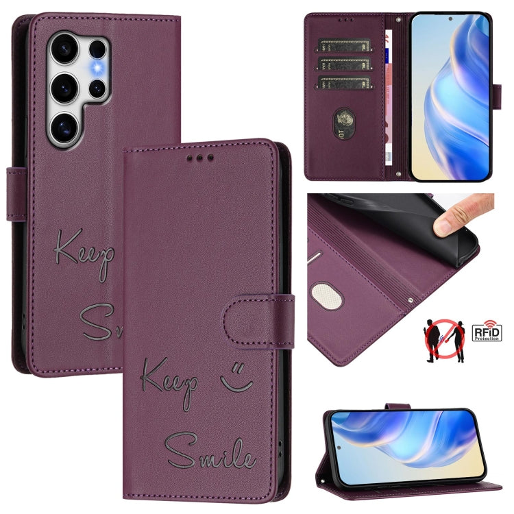 Smile Embossing RFID Leather Phone Case, For Samsung Galaxy S26+ 5G, For Samsung Galaxy S26 Edge 5G, For Samsung Galaxy S26 Ultra 5G, For Samsung Galaxy S26 5G, For Samsung Galaxy S25 Edge 5G, For Samsung Galaxy S25 5G, For Samsung Galaxy S25+ 5G      ...
