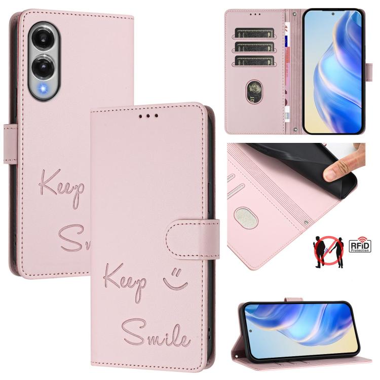 Smile Embossing RFID Leather Phone Case, For Galaxy S26 FE 5G 5G, For Samsung Galaxy S26+ 5G, For Samsung Galaxy S26 Edge 5G, For Samsung Galaxy S26 Ultra 5G, For Samsung Galaxy S26 5G, For Samsung Galaxy S25 Edge 5G, For Samsung Galaxy S25 5G         ...