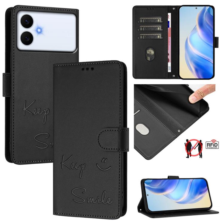 Smile Embossing RFID Leather Phone Case, For Galaxy S26 FE 5G 5G, For Samsung Galaxy S26+ 5G, For Samsung Galaxy S26 Edge 5G, For Samsung Galaxy S26 Ultra 5G, For Samsung Galaxy S26 5G, For Samsung Galaxy S25 Edge 5G, For Samsung Galaxy S25 5G         ...