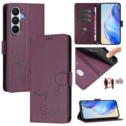 Smile Embossing RFID Leather Phone Case, For Galaxy S26 FE 5G 5G, For Samsung Galaxy S26+ 5G, For Samsung Galaxy S26 Edge 5G, For Samsung Galaxy S26 Ultra 5G, For Samsung Galaxy S26 5G, For Samsung Galaxy S25 Edge 5G, For Samsung Galaxy S25 5G         ...