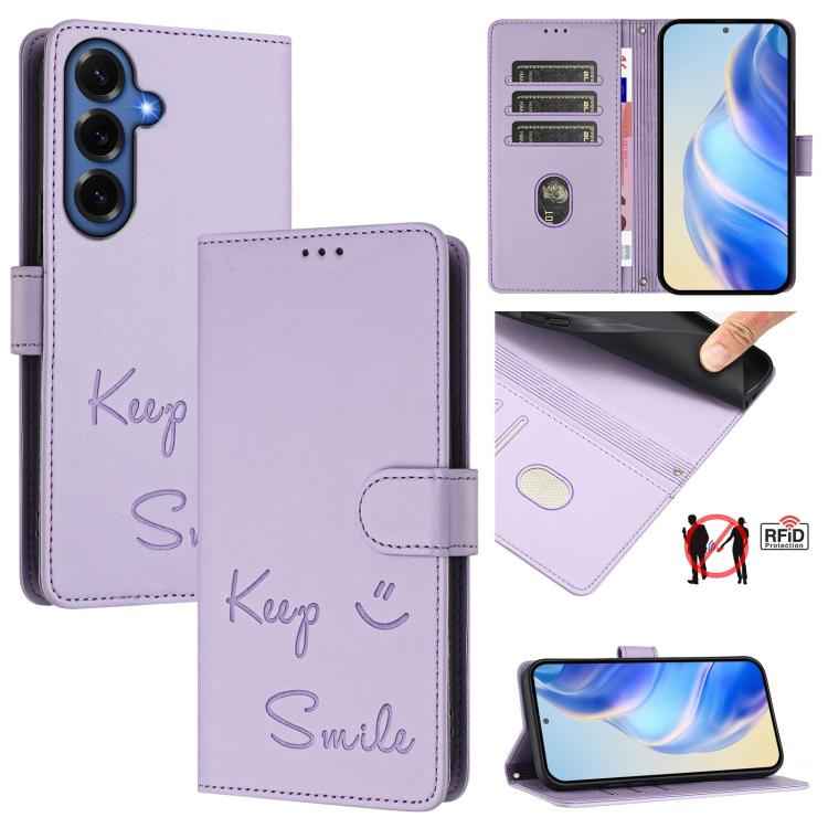 Smile Embossing RFID Leather Phone Case, For Samsung Galaxy S26+ 5G, For Samsung Galaxy S26 Edge 5G, For Samsung Galaxy S26 Ultra 5G, For Samsung Galaxy S26 5G, For Samsung Galaxy S25 Edge 5G, For Samsung Galaxy S25 5G, For Samsung Galaxy S25+ 5G      ...