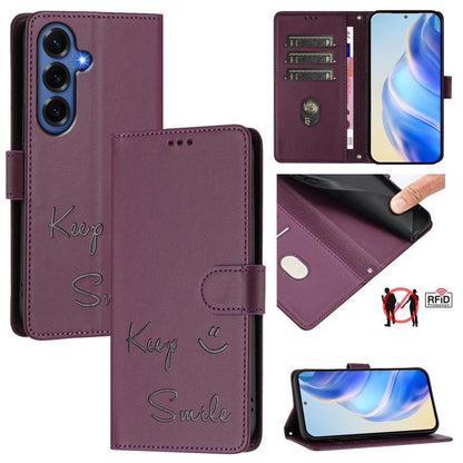 Smile Embossing RFID Leather Phone Case, For Galaxy S26 FE 5G 5G, For Samsung Galaxy S26+ 5G, For Samsung Galaxy S26 Edge 5G, For Samsung Galaxy S26 Ultra 5G, For Samsung Galaxy S26 5G, For Samsung Galaxy S25 Edge 5G, For Samsung Galaxy S25 5G         ...