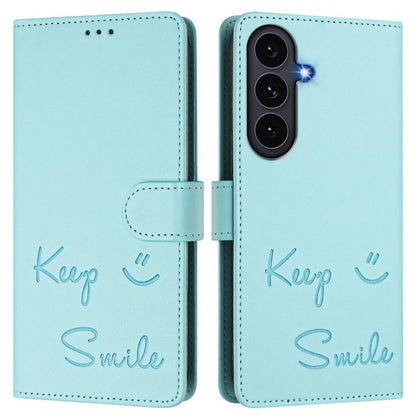 Smile Embossing RFID Leather Phone Case, For Galaxy S26 FE 5G 5G, For Samsung Galaxy S26+ 5G, For Samsung Galaxy S26 Edge 5G, For Samsung Galaxy S26 Ultra 5G, For Samsung Galaxy S26 5G, For Samsung Galaxy S25 Edge 5G, For Samsung Galaxy S25 5G         ...
