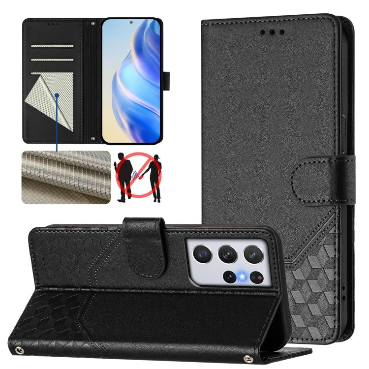 Honeycomb Embossing RFID Leather Phone Case, For Samsung Galaxy S23 5G, For Samsung Galaxy S22 Ultra 5G, For Samsung Galaxy S22+ 5G, For Samsung Galaxy S22 5G, For Samsung Galaxy S21 FE 5G, For Samsung Galaxy S21 5G, For Samsung Galaxy S21+ 5G         ...