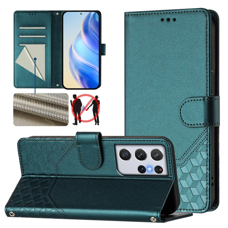 Honeycomb Embossing RFID Leather Phone Case, For Samsung Galaxy S23 5G, For Samsung Galaxy S22 Ultra 5G, For Samsung Galaxy S22+ 5G, For Samsung Galaxy S22 5G, For Samsung Galaxy S21 FE 5G, For Samsung Galaxy S21 5G, For Samsung Galaxy S21+ 5G         ...