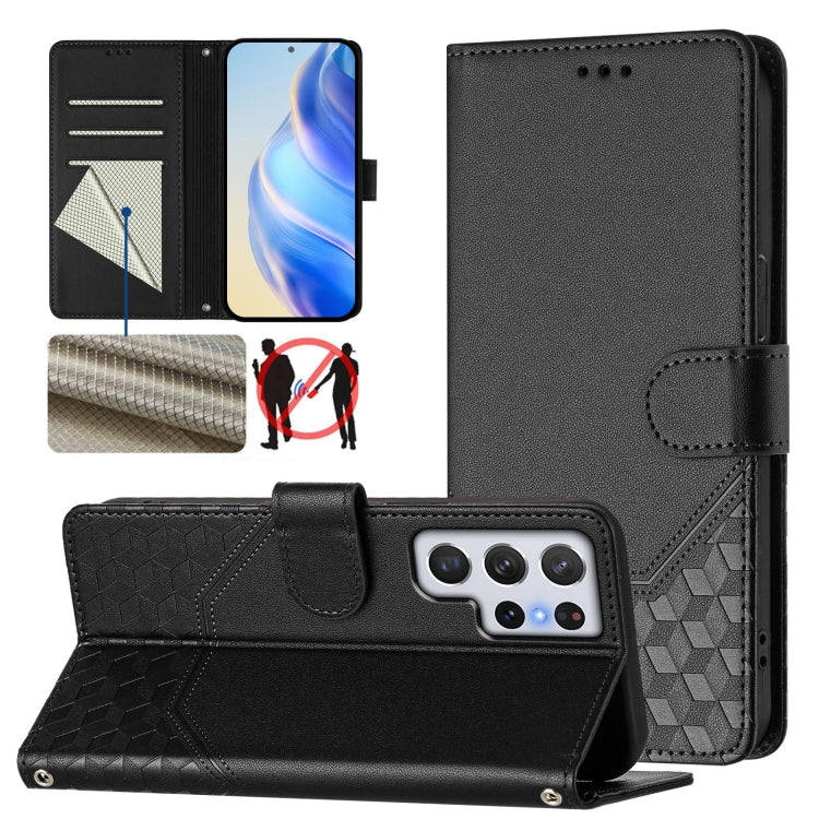 Honeycomb Embossing RFID Leather Phone Case, For Samsung Galaxy S23 5G, For Samsung Galaxy S22 Ultra 5G, For Samsung Galaxy S22+ 5G, For Samsung Galaxy S22 5G, For Samsung Galaxy S21 FE 5G, For Samsung Galaxy S21 5G, For Samsung Galaxy S21+ 5G         ...