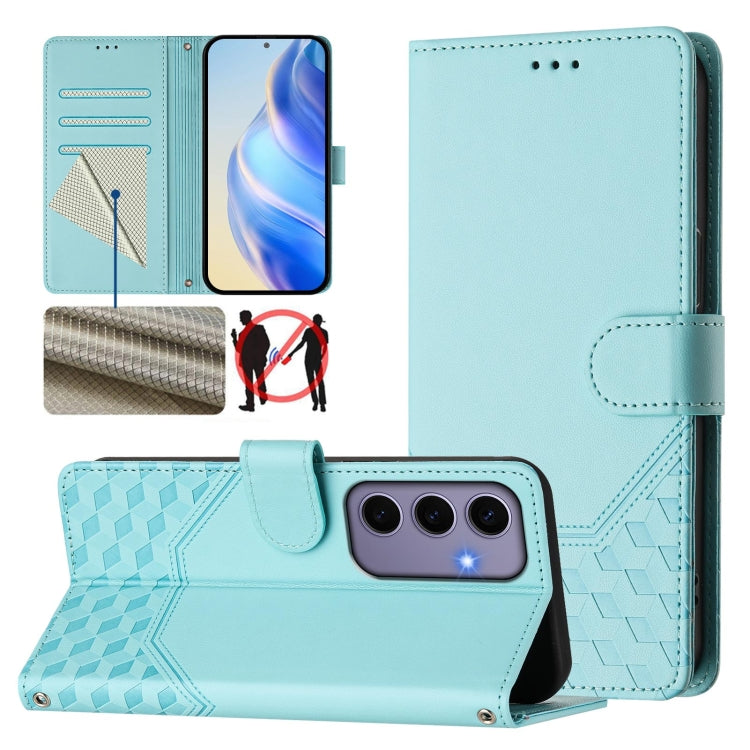 Honeycomb Embossing RFID Leather Phone Case, For Samsung Galaxy S25 Ultra 5G, For Samsung Galaxy S24 FE 5G, For Samsung Galaxy S24 Ultra 5G, For Samsung Galaxy S24+ 5G, For Samsung Galaxy S24 5G, For Samsung Galaxy S23 FE 5G                            ...