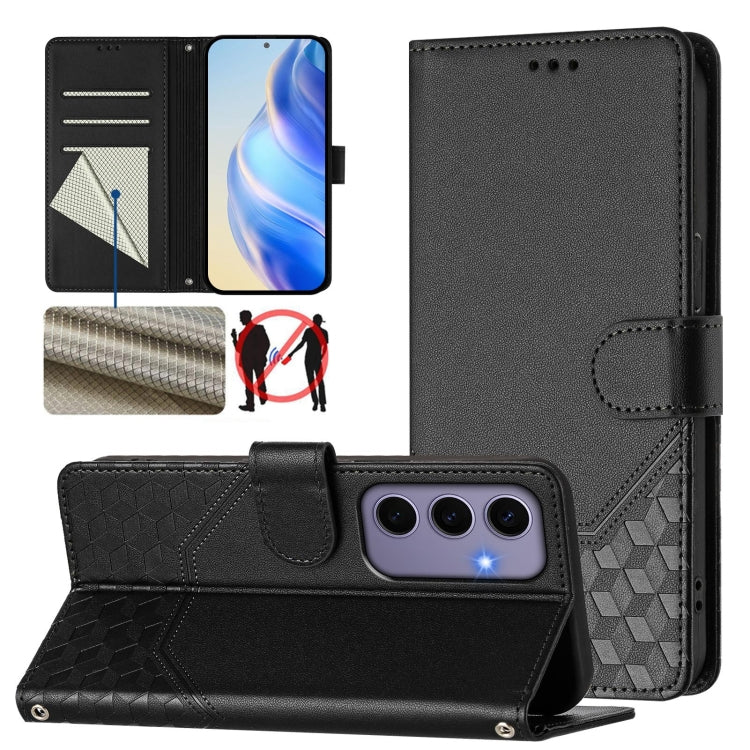 Honeycomb Embossing RFID Leather Phone Case, For Samsung Galaxy S25 Ultra 5G, For Samsung Galaxy S24 FE 5G, For Samsung Galaxy S24 Ultra 5G, For Samsung Galaxy S24+ 5G, For Samsung Galaxy S24 5G, For Samsung Galaxy S23 FE 5G                            ...
