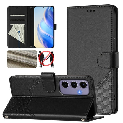 Honeycomb Embossing RFID Leather Phone Case, For Samsung Galaxy S25 Ultra 5G, For Samsung Galaxy S24 FE 5G, For Samsung Galaxy S24 Ultra 5G, For Samsung Galaxy S24+ 5G, For Samsung Galaxy S24 5G, For Samsung Galaxy S23 FE 5G                            ...