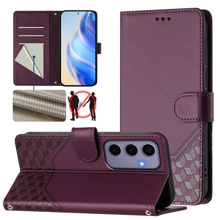 Honeycomb Embossing RFID Leather Phone Case, For Samsung Galaxy S25 Ultra 5G, For Samsung Galaxy S24 FE 5G, For Samsung Galaxy S24 Ultra 5G, For Samsung Galaxy S24+ 5G, For Samsung Galaxy S24 5G, For Samsung Galaxy S23 FE 5G                            ...