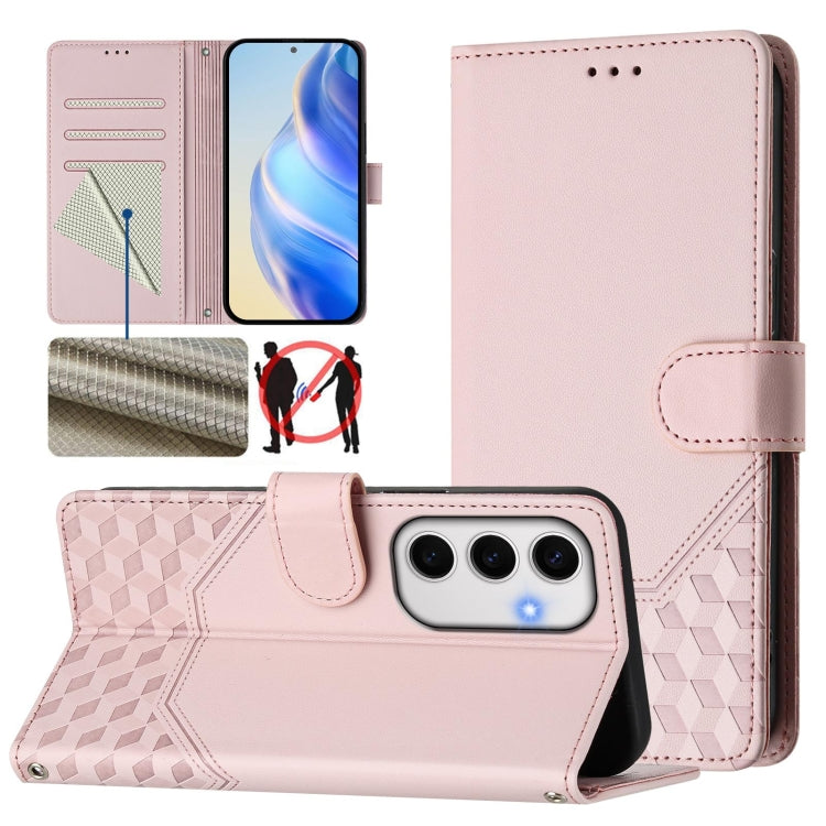 Honeycomb Embossing RFID Leather Phone Case, For Samsung Galaxy S25 Ultra 5G, For Samsung Galaxy S24 FE 5G, For Samsung Galaxy S24 Ultra 5G, For Samsung Galaxy S24+ 5G, For Samsung Galaxy S24 5G, For Samsung Galaxy S23 FE 5G                            ...