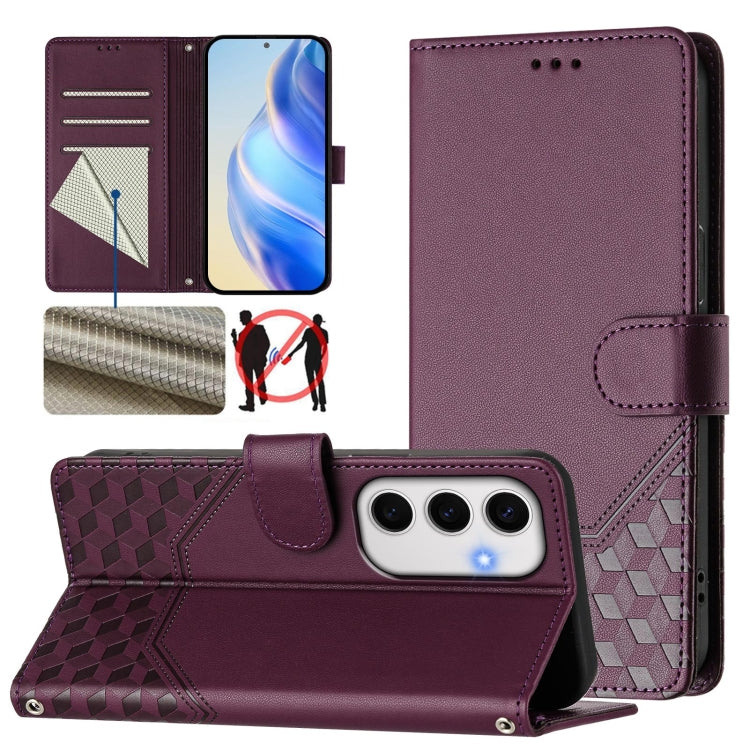 Honeycomb Embossing RFID Leather Phone Case, For Samsung Galaxy S25 Ultra 5G, For Samsung Galaxy S24 FE 5G, For Samsung Galaxy S24 Ultra 5G, For Samsung Galaxy S24+ 5G, For Samsung Galaxy S24 5G, For Samsung Galaxy S23 FE 5G                            ...