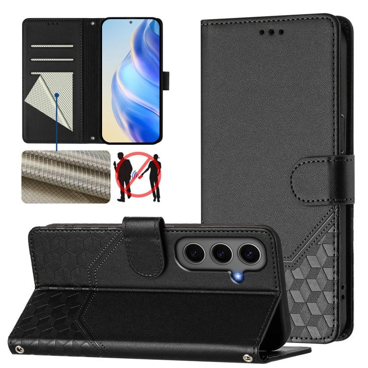 Honeycomb Embossing RFID Leather Phone Case, For Samsung Galaxy S25 Ultra 5G, For Samsung Galaxy S24 FE 5G, For Samsung Galaxy S24 Ultra 5G, For Samsung Galaxy S24+ 5G, For Samsung Galaxy S24 5G, For Samsung Galaxy S23 FE 5G                            ...
