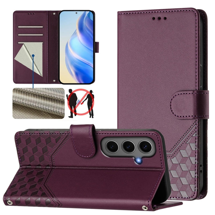 Honeycomb Embossing RFID Leather Phone Case, For Samsung Galaxy S25 Ultra 5G, For Samsung Galaxy S24 FE 5G, For Samsung Galaxy S24 Ultra 5G, For Samsung Galaxy S24+ 5G, For Samsung Galaxy S24 5G, For Samsung Galaxy S23 FE 5G                            ...