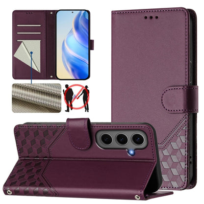 Honeycomb Embossing RFID Leather Phone Case, For Samsung Galaxy S25 Ultra 5G, For Samsung Galaxy S24 FE 5G, For Samsung Galaxy S24 Ultra 5G, For Samsung Galaxy S24+ 5G, For Samsung Galaxy S24 5G, For Samsung Galaxy S23 FE 5G                            ...