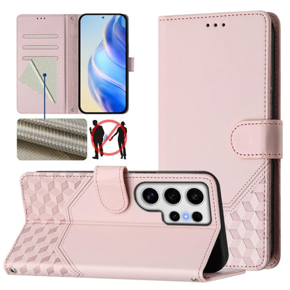 Honeycomb Embossing RFID Leather Phone Case, For Samsung Galaxy S25 Ultra 5G, For Samsung Galaxy S24 FE 5G, For Samsung Galaxy S24 Ultra 5G, For Samsung Galaxy S24+ 5G, For Samsung Galaxy S24 5G, For Samsung Galaxy S23 FE 5G                            ...