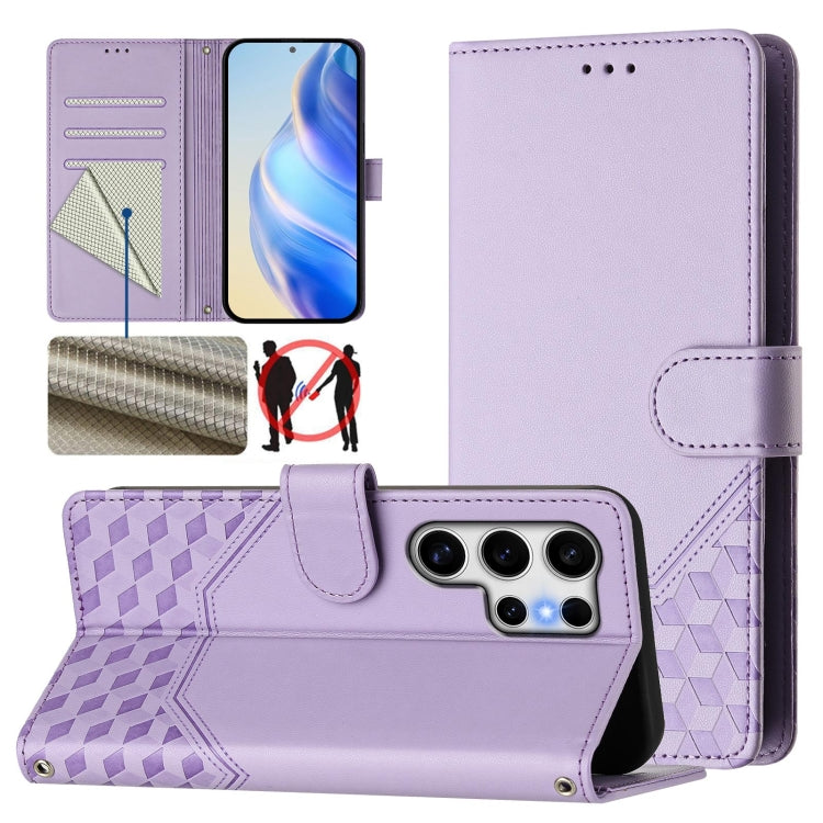 Honeycomb Embossing RFID Leather Phone Case, For Samsung Galaxy S25 Ultra 5G, For Samsung Galaxy S24 FE 5G, For Samsung Galaxy S24 Ultra 5G, For Samsung Galaxy S24+ 5G, For Samsung Galaxy S24 5G, For Samsung Galaxy S23 FE 5G                            ...