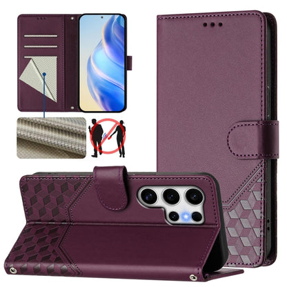 Honeycomb Embossing RFID Leather Phone Case, For Samsung Galaxy S25 Ultra 5G, For Samsung Galaxy S24 FE 5G, For Samsung Galaxy S24 Ultra 5G, For Samsung Galaxy S24+ 5G, For Samsung Galaxy S24 5G, For Samsung Galaxy S23 FE 5G                            ...