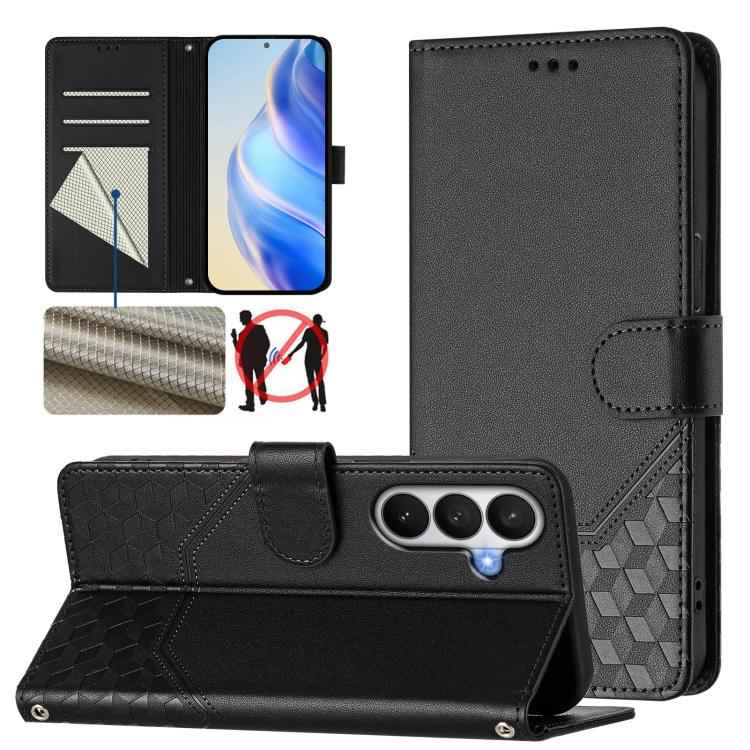Honeycomb Embossing RFID Leather Phone Case, For Samsung Galaxy S26+ 5G, For Samsung Galaxy S26 Edge 5G, For Samsung Galaxy S26 Ultra 5G, For Samsung Galaxy S26 5G, For Samsung Galaxy S25 Edge 5G, For Samsung Galaxy S25 5G, For Samsung Galaxy S25+ 5G  ...
