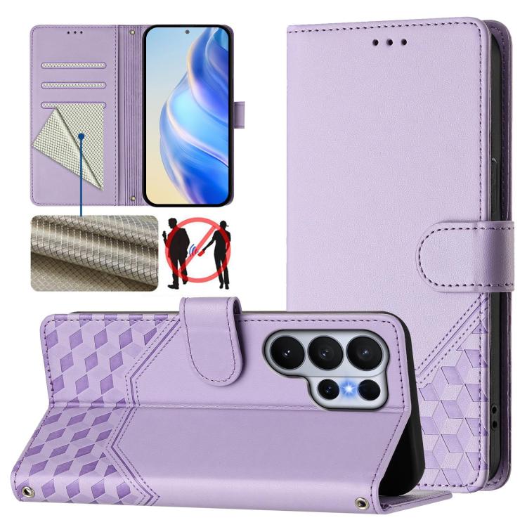 Honeycomb Embossing RFID Leather Phone Case, For Galaxy S26 FE 5G, For Samsung Galaxy S26+ 5G, For Samsung Galaxy S26 Edge 5G, For Samsung Galaxy S26 Ultra 5G, For Samsung Galaxy S26 5G, For Samsung Galaxy S25 Edge 5G, For Samsung Galaxy S25 5G        ...