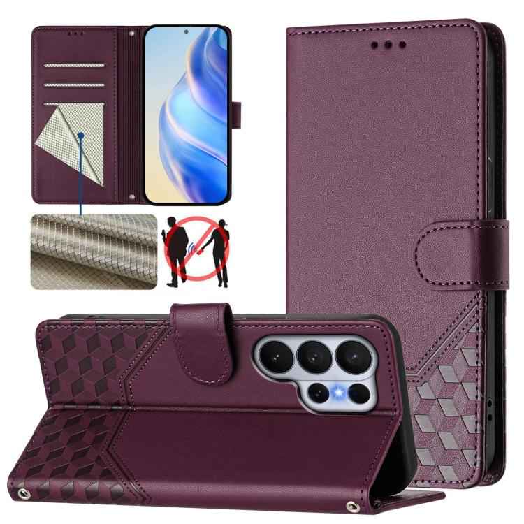 Honeycomb Embossing RFID Leather Phone Case, For Samsung Galaxy S26+ 5G, For Samsung Galaxy S26 Edge 5G, For Samsung Galaxy S26 Ultra 5G, For Samsung Galaxy S26 5G, For Samsung Galaxy S25 Edge 5G, For Samsung Galaxy S25 5G, For Samsung Galaxy S25+ 5G  ...