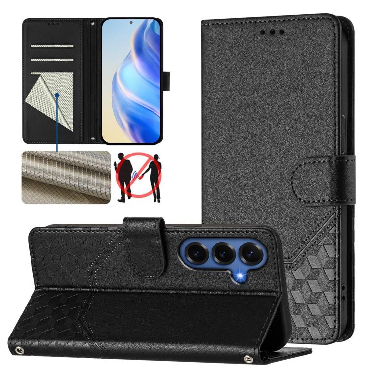 Honeycomb Embossing RFID Leather Phone Case, For Galaxy S26 FE 5G, For Samsung Galaxy S26+ 5G, For Samsung Galaxy S26 Edge 5G, For Samsung Galaxy S26 Ultra 5G, For Samsung Galaxy S26 5G, For Samsung Galaxy S25 Edge 5G, For Samsung Galaxy S25 5G        ...