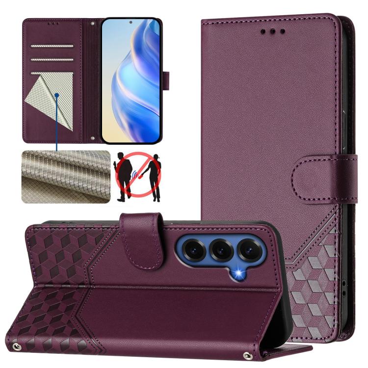 Honeycomb Embossing RFID Leather Phone Case, For Galaxy S26 FE 5G, For Samsung Galaxy S26+ 5G, For Samsung Galaxy S26 Edge 5G, For Samsung Galaxy S26 Ultra 5G, For Samsung Galaxy S26 5G, For Samsung Galaxy S25 Edge 5G, For Samsung Galaxy S25 5G        ...